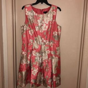 Floral salmon mid length dress 50s.